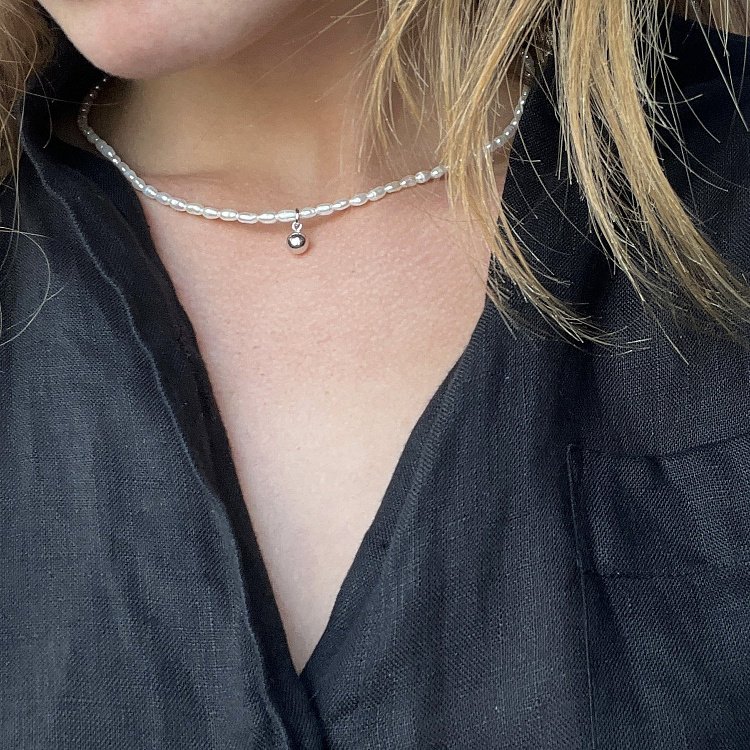 Серебряное колье "Жемчужинки с шариком" жемшар от ювелирного магазина Оникс - 12