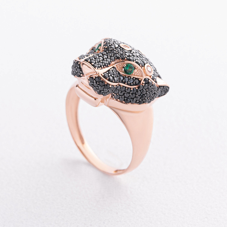 Золота каблучка "Пантера" з фіанітами к08460 від ювелірного магазину Онікс