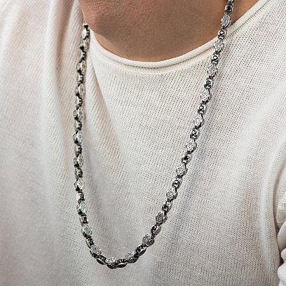 Мужская серебряная цепочка "Спаси и Сохрани" (на укр. языке) с фианитами 1000 №2