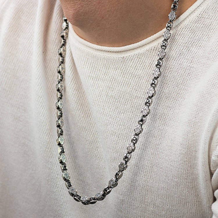 Мужская серебряная цепочка "Спаси и Сохрани" (на укр. языке) с фианитами 1000 от ювелирного магазина Оникс - 1