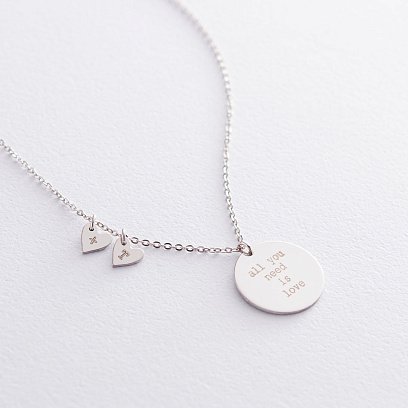 Серебряное колье для гравировки (диск и 2 сердца) 181000 №8