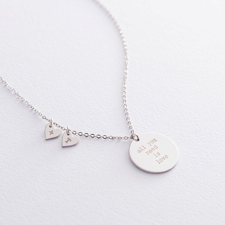 Серебряное колье для гравировки (диск и 2 сердца) 181000 от ювелирного магазина Оникс - 7