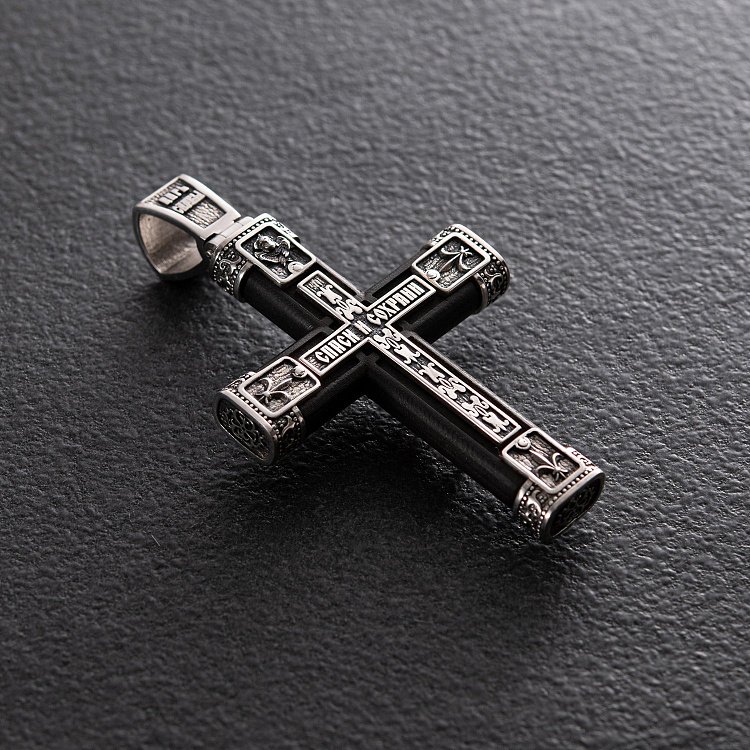 Срібний хрест "Розп'яття. Спаси та Збережи" з ебеновим деревом 981 від ювелірного магазину Онікс - 8