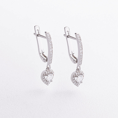 Серебряные серьги "Сердечки" с фианитами 902-01568