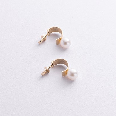 Сережки - пусети "Дарла" з перлами (жовте золото) с09075 №7