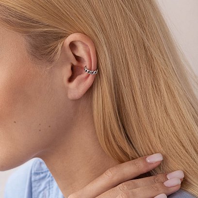 Серебряная серьга - каффа "Цепочка" 123214 №11