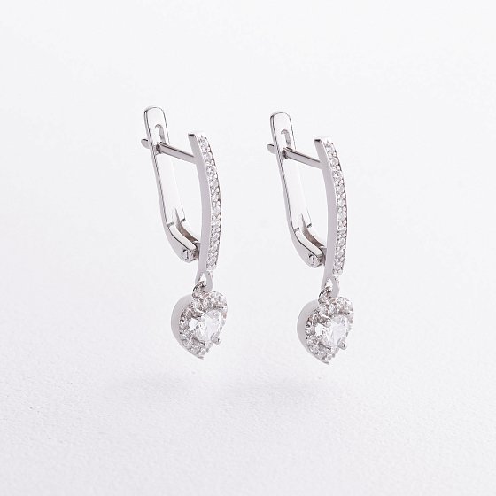 Серебряные серьги "Сердечки" с фианитами 902-01568