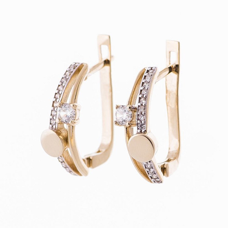 Золоті сережки з фіанітами с04914 від ювелірного магазину Онікс - 1