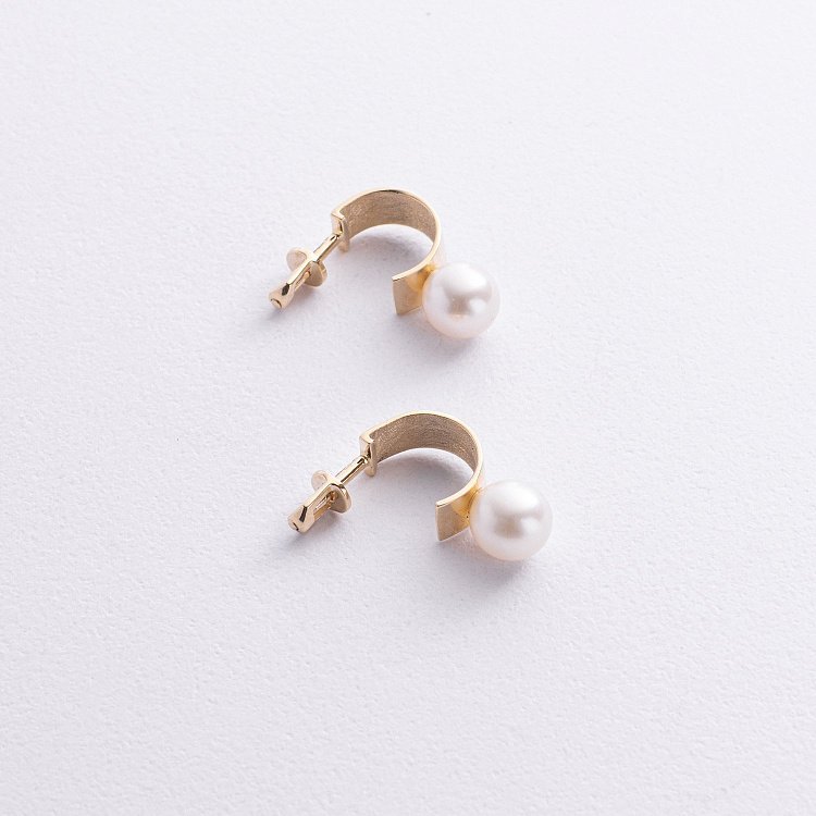 Сережки - пусети "Дарла" з перлами (жовте золото) с09075 від ювелірного магазину Онікс - 7