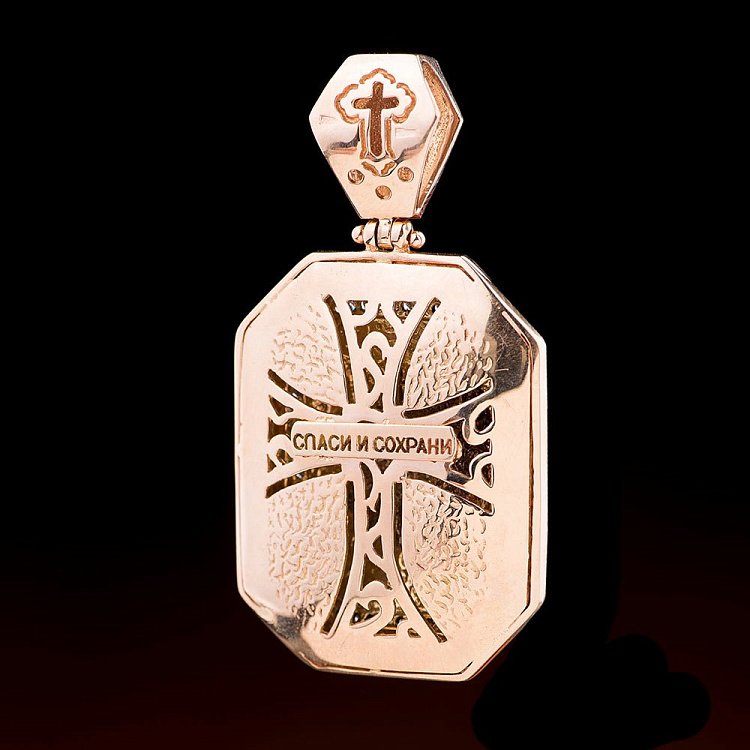 Золотая ладанка с фианитами и эмалью п00561 от ювелирного магазина Оникс - 1