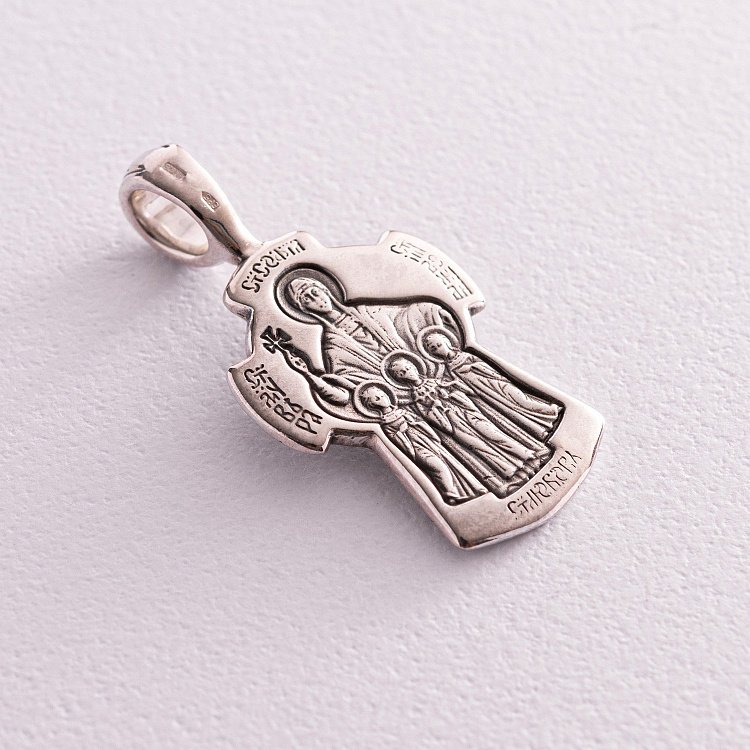 Срібний православний хрест "Процветший Хрест. Святі мучениці Віра, Надія, Любов та матір їх Софія" 13440 від ювелірного магазину Онікс - 1