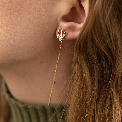 Сережки - протяжки "Герб України - Тризуб" (червоне золото) с08093 №5