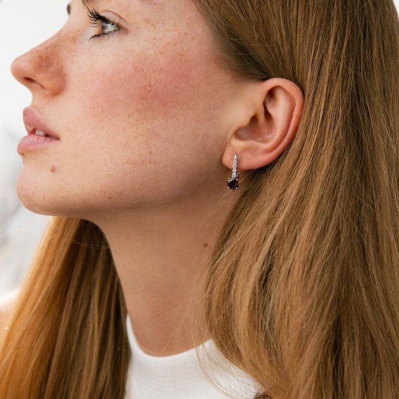 Серебряные серьги с пиропом и фианитами 2521/1р-GARN №2