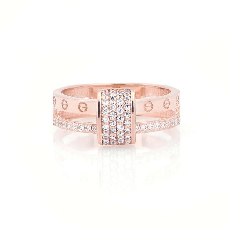 Золота каблучка з фіанітами к04939 від ювелірного магазину Онікс - 2