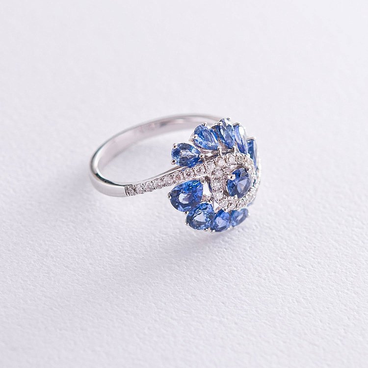 Золотое кольцо (сапфиры, бриллианты) MR15463gm от ювелирного магазина Оникс