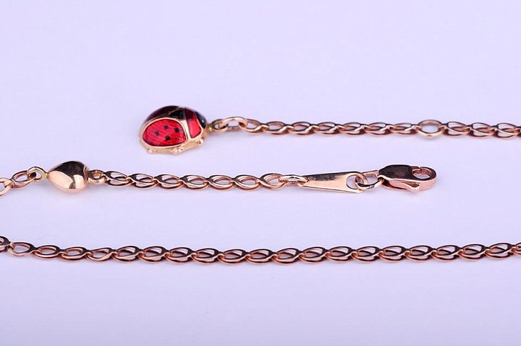 Золотий браслет на ногу "Божа корівка" б00140 від ювелірного магазину Онікс - 1