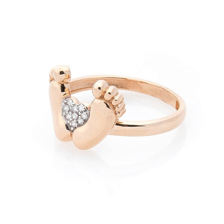 Золотое кольцо "Ножка младенца" вставка фианит к05565 от ювелирного магазина Оникс - 2