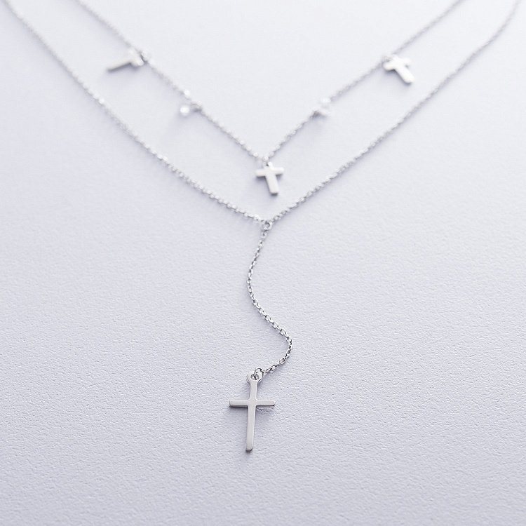 Двойное серебряное колье "Крестики" с фианитами 18939 от ювелирного магазина Оникс - 1