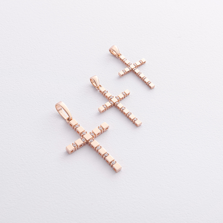 Хрестик з фіанітами S (червоне золото) п04004 від ювелірного магазину Онікс - 1