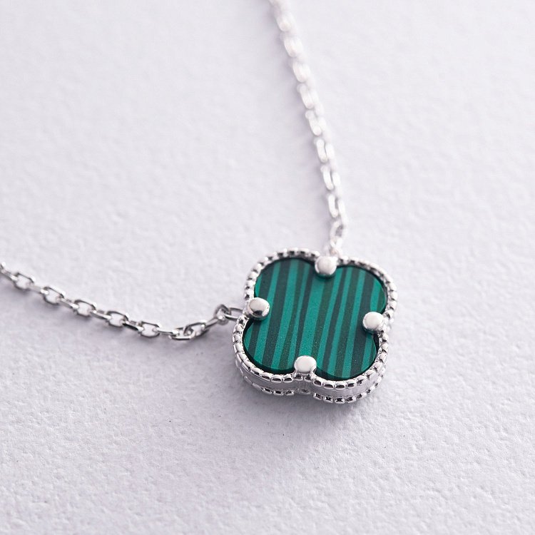 Срібне кольє "Конюшина" (синт. малахіт) 18339 від ювелірного магазину Онікс - 2