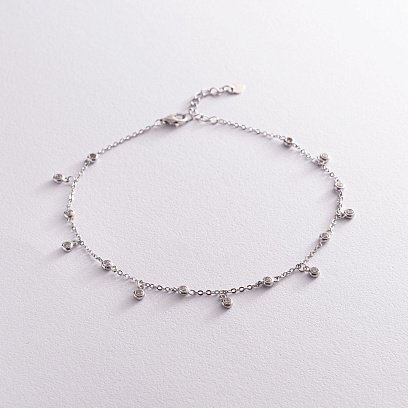 Срібний браслет з білими фіанітами на ногу 141570