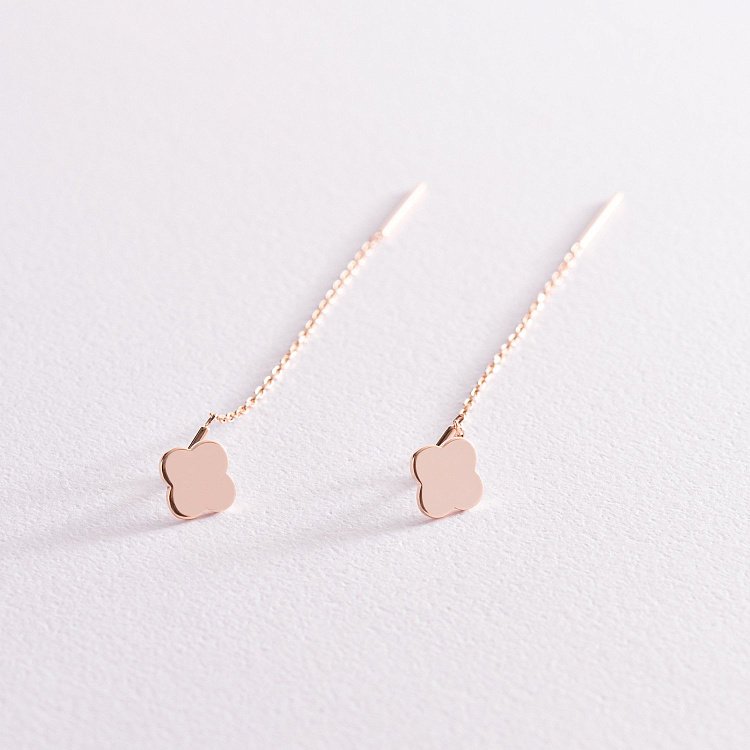 Серьги - протяжки "Клевер" в красном золоте с07585 от ювелирного магазина Оникс