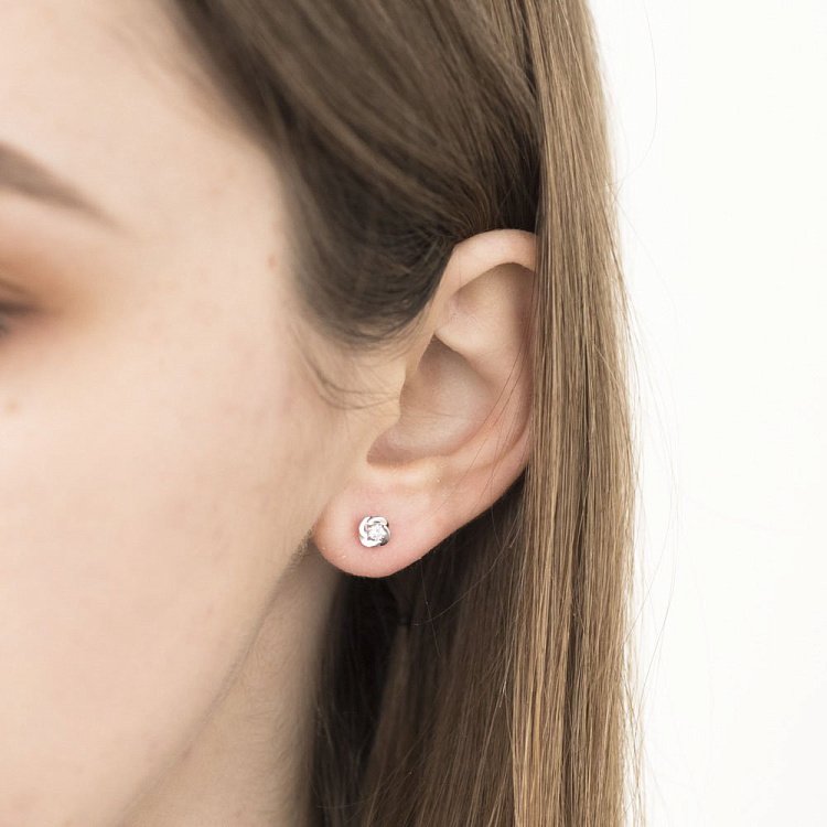 Золотые серьги-пусеты с фианитами с03702 от ювелирного магазина Оникс - 3