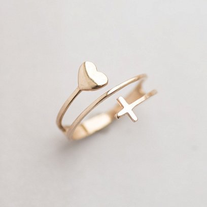 Золота каблучка "Серце і хрестик" к05095 №4