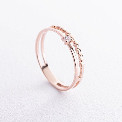 Золотое помолвочное кольцо c сердечками (фианит) к07587