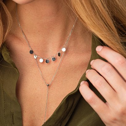 Подвійне кольє - краватка "Монетки" у білому золоті кол02283 №7