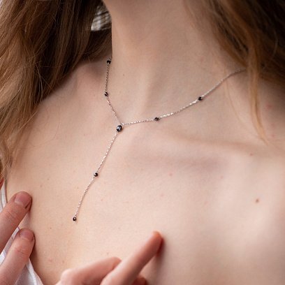 Серебряное колье с черными камнями 18906 №9