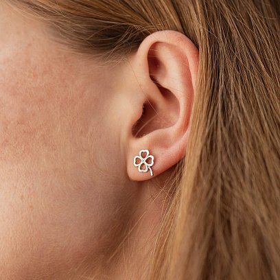 Серьги - пусеты "Клевер" в белом золоте с08276 №2