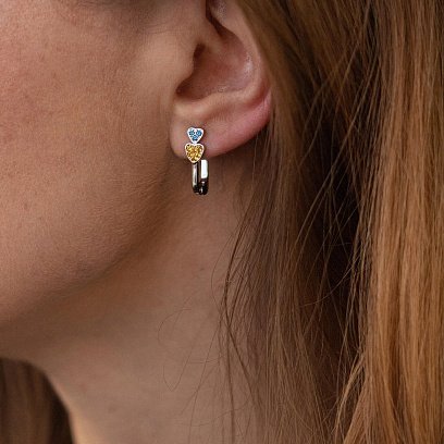 Срібні сережки "Сердечки" (блакитні та жовті камені) 704 №4