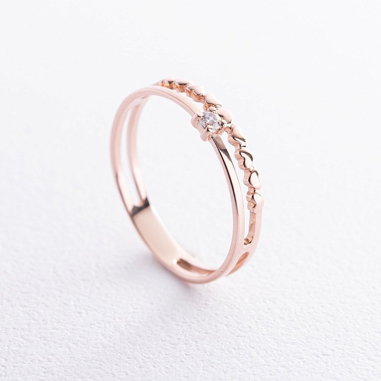 Золотое помолвочное кольцо c сердечками (фианит) к07587 от ювелирного магазина Оникс