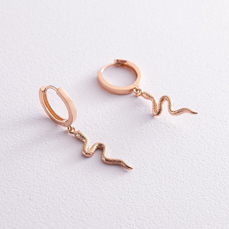 Сережки - кільця "Змії" у червоному золоті с08015 від ювелірного магазину Онікс - 2