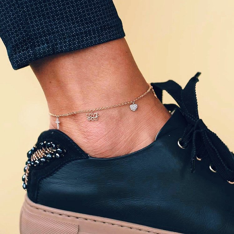 Золотой браслет на ногу с фианитами б02637 от ювелирного магазина Оникс - 1