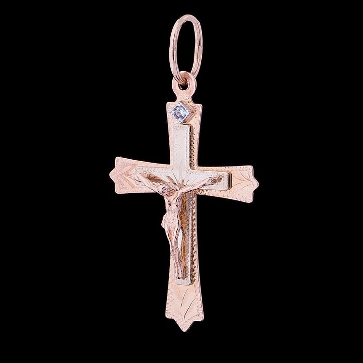 Православний хрест з розп'яттям (фіаніт) п01162 від ювелірного магазину Онікс