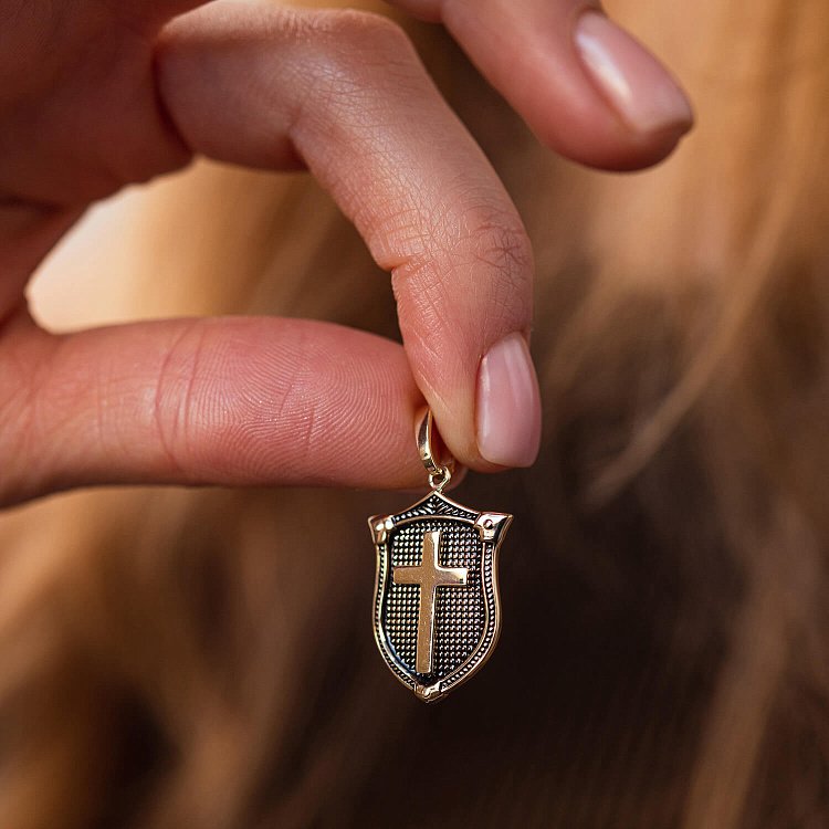 Золотая подвеска "Щит с крестом" (чернение) п03660 от ювелирного магазина Оникс - 3