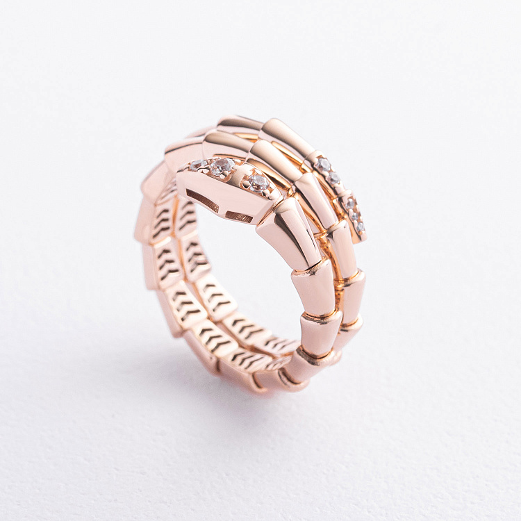 Кольцо "Змея" в красном золоте (фианиты) к08462 от ювелирного магазина Оникс - 2