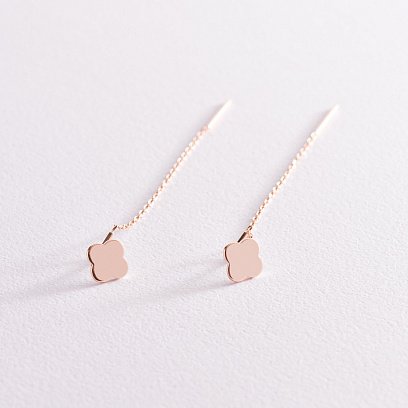 Сережки - протяжки "Конюшина" в червоному золоті с07585