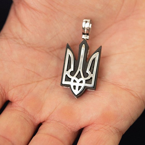 Срібний кулон "Герб України - Тризуб" з ебеновим деревом 959 №3