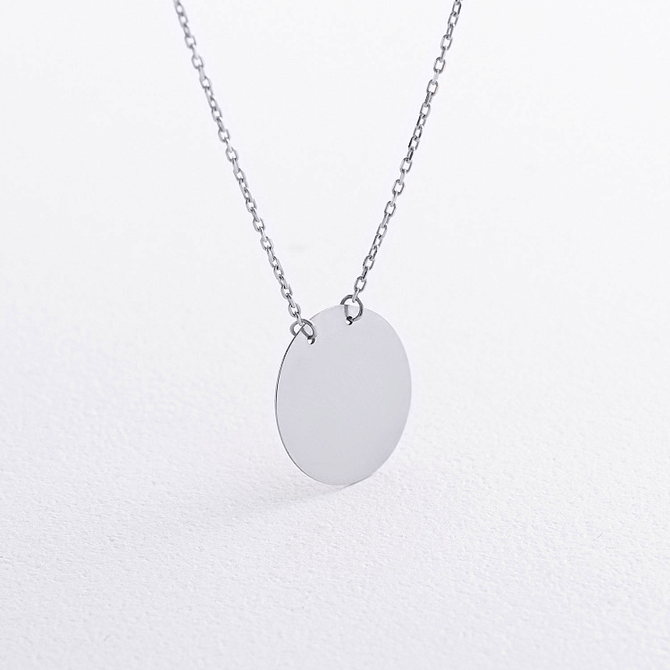 Кольє "Монетка" у білому золоті (можливе гравіювання) кол02460 від ювелірного магазину Онікс