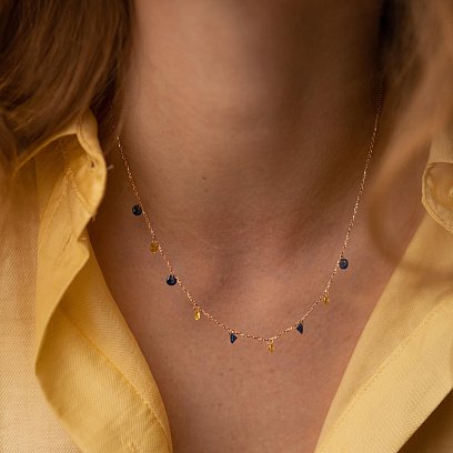 Золотое колье "Украинка" (синие и желтые фианиты) кол02320 №11