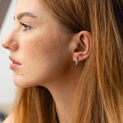 Серьги - кольца с бриллиантами (белое золото) 340131121 №4