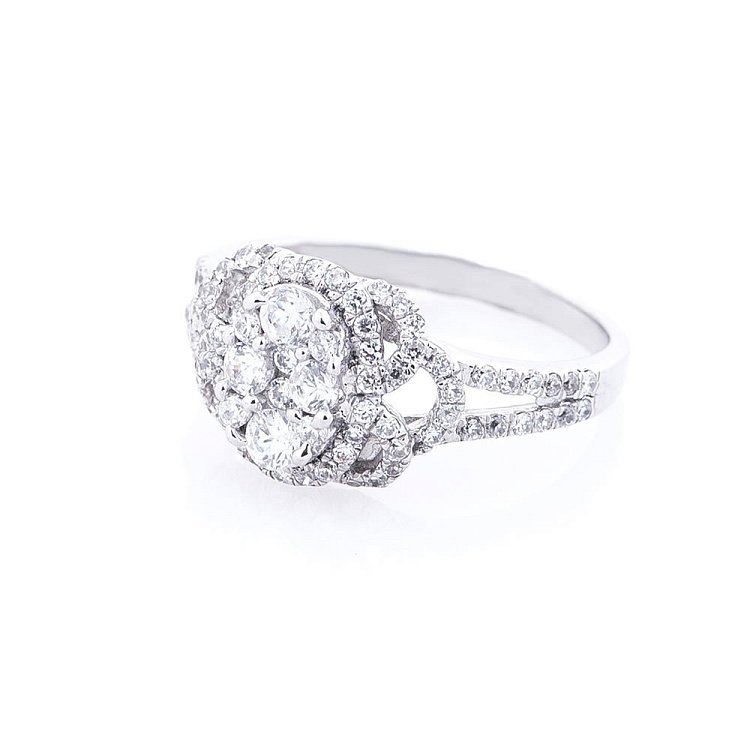 Серебряное кольцо с фианитами (родий) 111502 от ювелирного магазина Оникс - 1