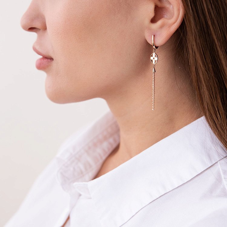 Висячі сережки "Конюшина" в червоному золоті с07453 від ювелірного магазину Онікс - 1