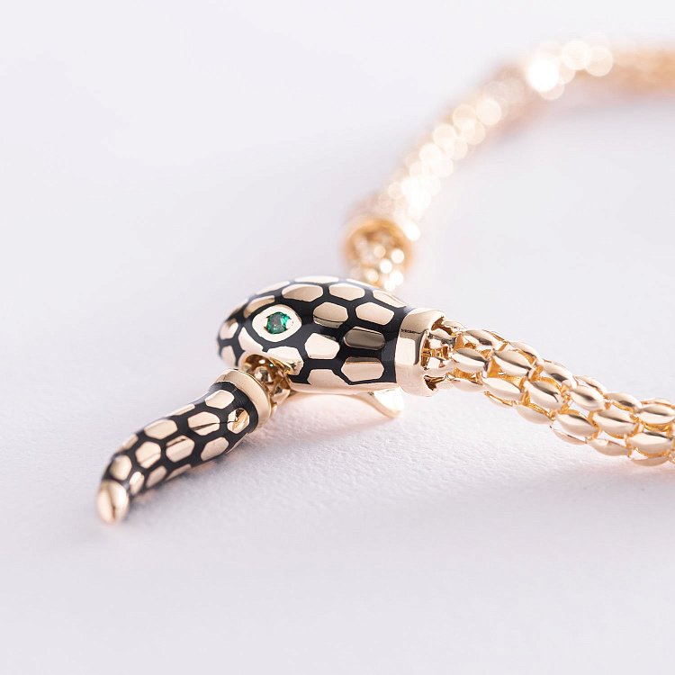 Браслет "Змея" в желтом золоте (фианит, эмаль) б04514 от ювелирного магазина Оникс - 2