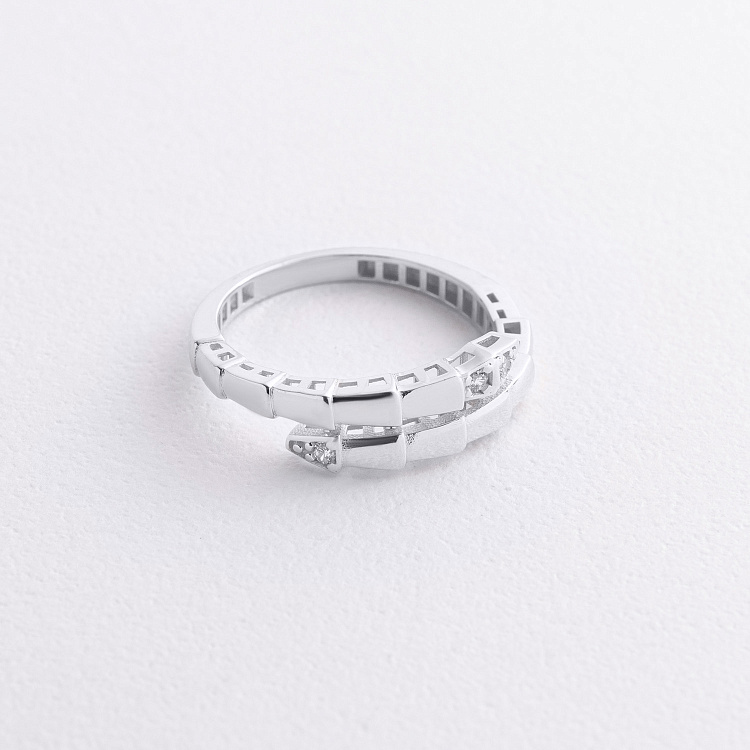 Каблучка "Змія" у білому золоті (фіаніти) к08311 від ювелірного магазину Онікс - 1