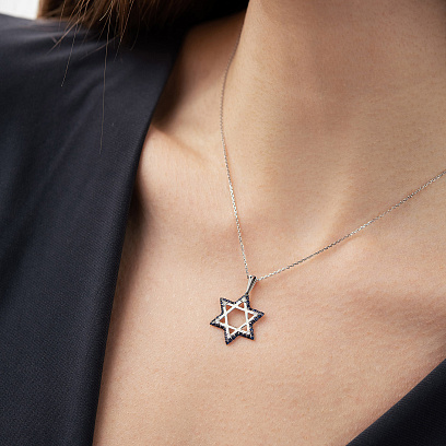 Золотий кулон "Зірка Давида" (діаманти, сапфіри) пб0404rc №4