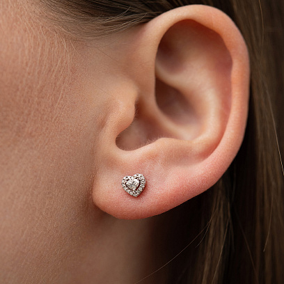 Золоті сережки - пусети "Сердечки" (діаманти) сб0644ca №4